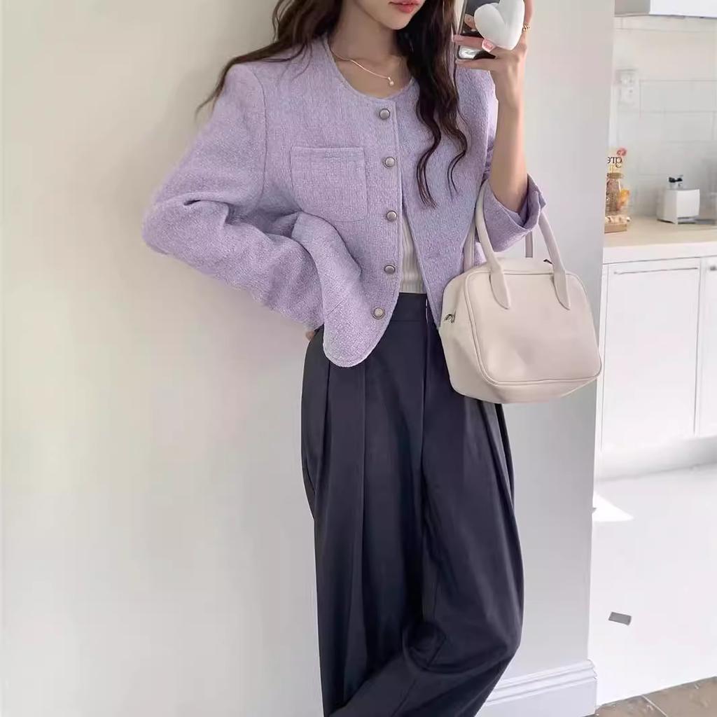 Small Fragrance Single-breasted Woolen Outerwear Women's Autumn Classic Temperament Small Man Cropped Top