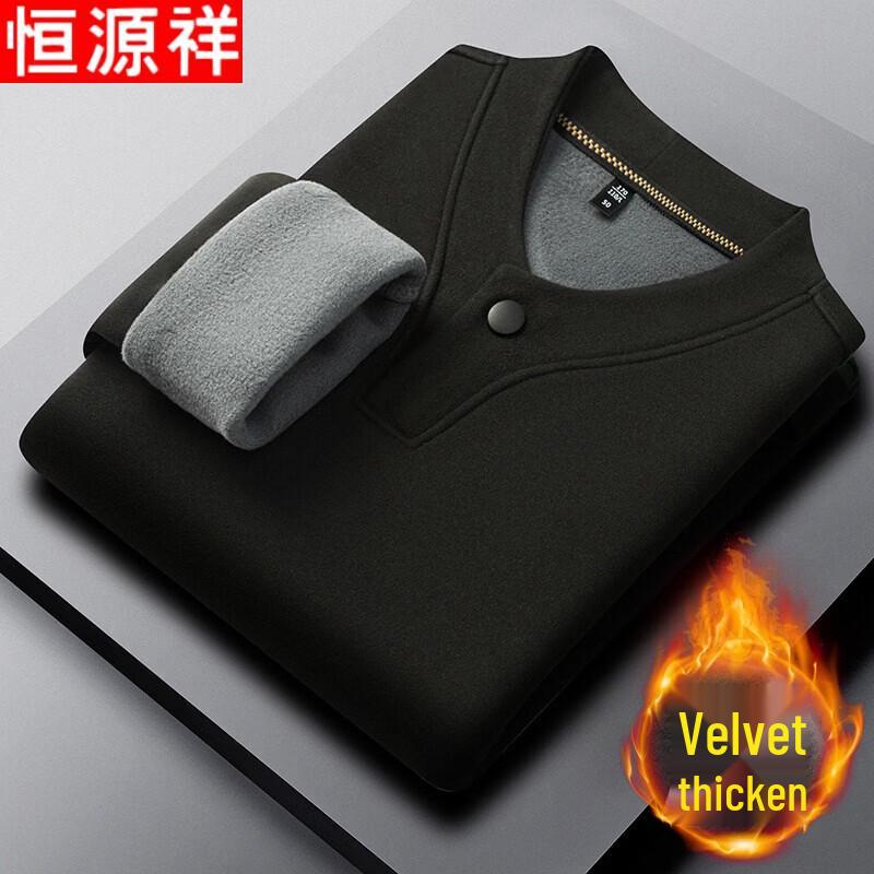 Hengyuanxiang Men s Thermal Fleece V-Neck Long Sleeve T-Shirt 3XL