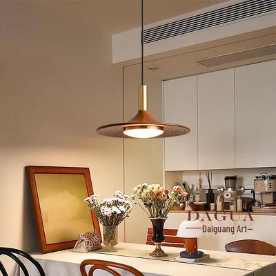 Lampada a Sospensione Nordica in Noce a Tre Luci per Sala da Pranzo, Bar o Camera da Letto, Stile UFO Vintage