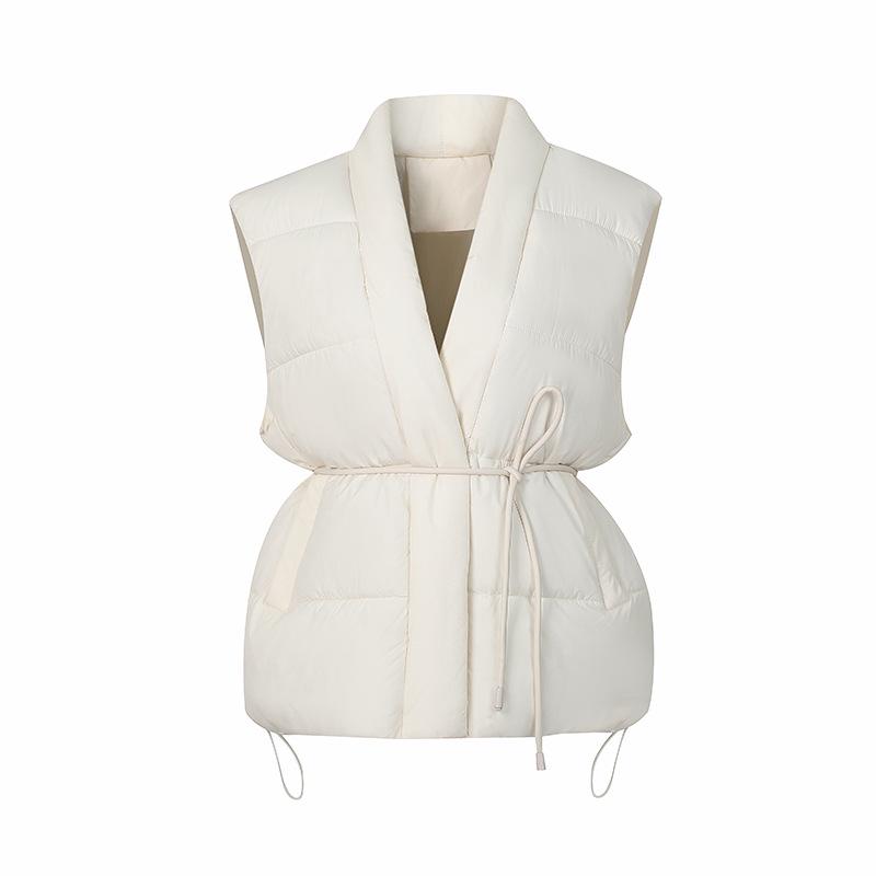 Gilet ajusté à la taille pour femme 2026, col en V, sans manches, en coton, avec cordon de serrage amincissant