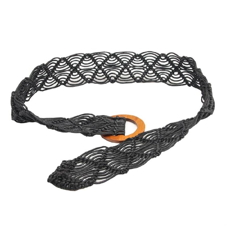 Practical Waxed Cord Wide Belt For Women Ethnic Handwoven Design Comfortable Elastic Waistband Multi Occasion Wear