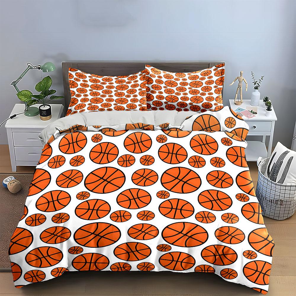 Cartoon Basketball Pattern 3Pcs Bedding Set Soft Microfiber Bed Sheet Pillowcase Set For Sports Fans Boys Bedroom Decor
