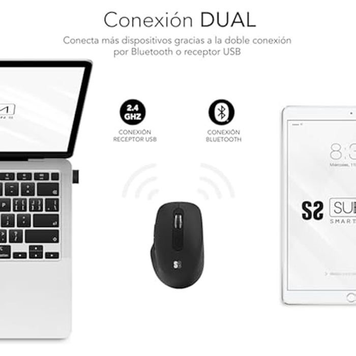 Souris Ergonomique - SUBBLIM - Courbe Ergo Dual - Noir - Bluetooth - Rechargeable