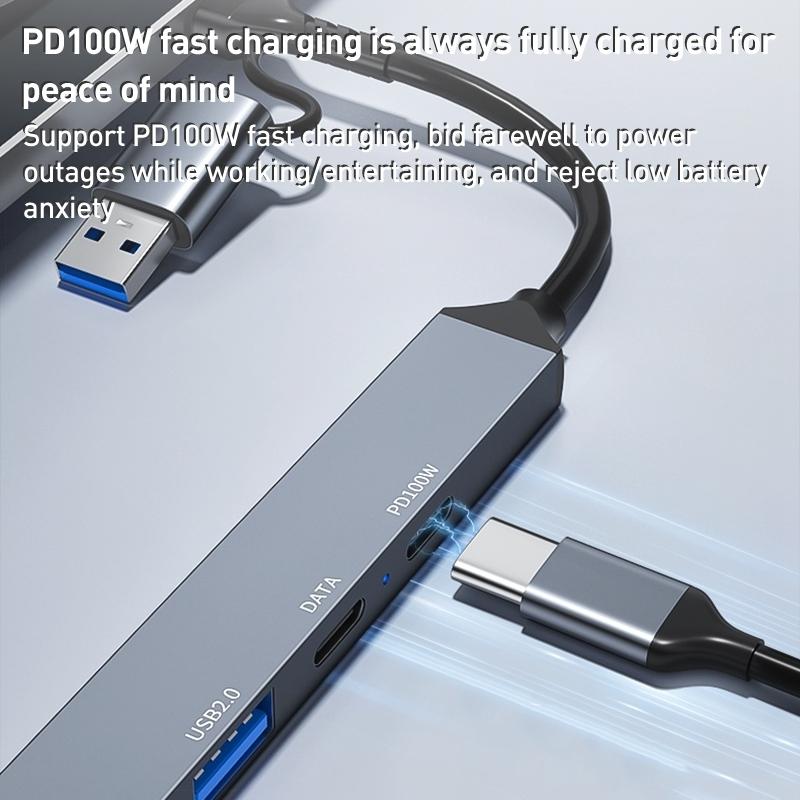6 In 1 Portable Multi Port Type USB C HUB Adapter USB + Type-C To PD100W + USB3.0/2.0 + SD/TF HUB Docking Station