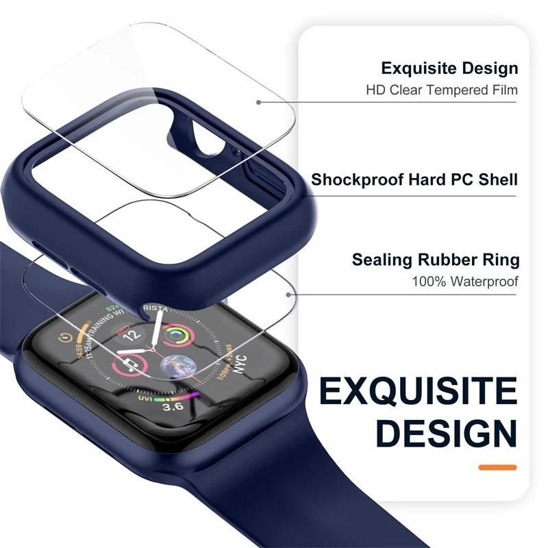 Tempered Glass+Cover PC bumper Screen Protector Case For Apple Watch Series 9 8 7 6 5 4 3 iWatch 45mm 41mm 44mm 40mm 42mm 38mm