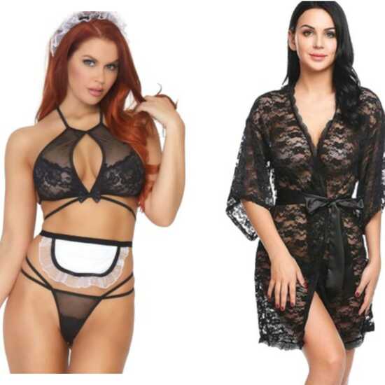 Ladysta Sexy Costume for Women Black-White Net Maid Roleplay & Lingerie  Rob LACK  Nightwear Freesize (S M L)