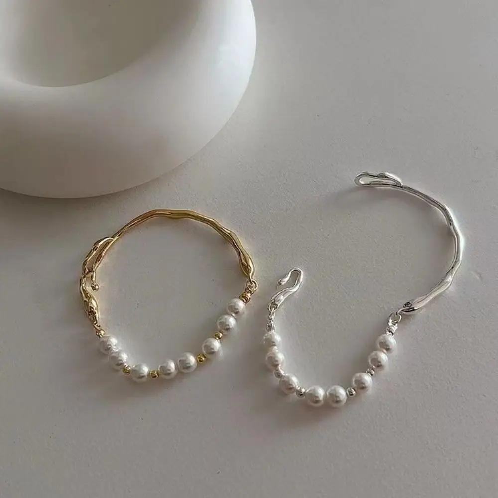 Irregular Liquid Metal Girl Gift Copper Women Bracelet Korean Style Jewelry Pearls Bracelet Party Jewelry Accessories Baroque