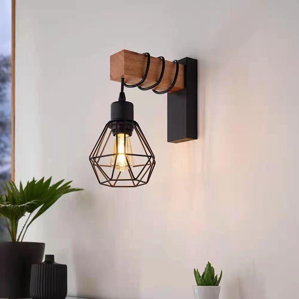 American Iron Art Wood Wall Lamp, E27 Single Head - Bedroom, Hallway, Corridor