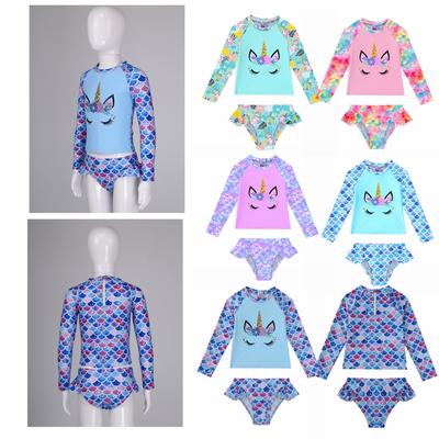 2Pcs Crianças Meninas Escamas de Peixe Estampado Maiôs Roupas de Praia Desenhos Animados Cavalo Estampa Tops e Calcinhas Conjunto Praia Maiôs Trajes de Banho