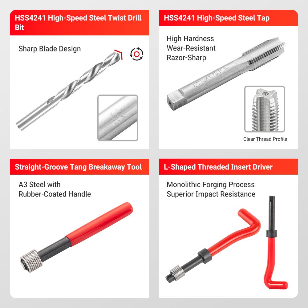 Comprehensive Thread Repair Tools 88-131pcs M5-M12 Metric Restorer With Red Storage Case For Car Garage And Mechanical Workshop