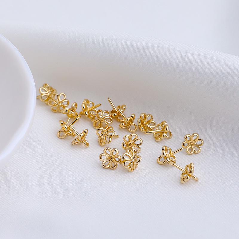 14K Gold-Filled Filigree Flower Bezel Eye Pin with Half-Drilled Pearl for DIY Jewelry Making