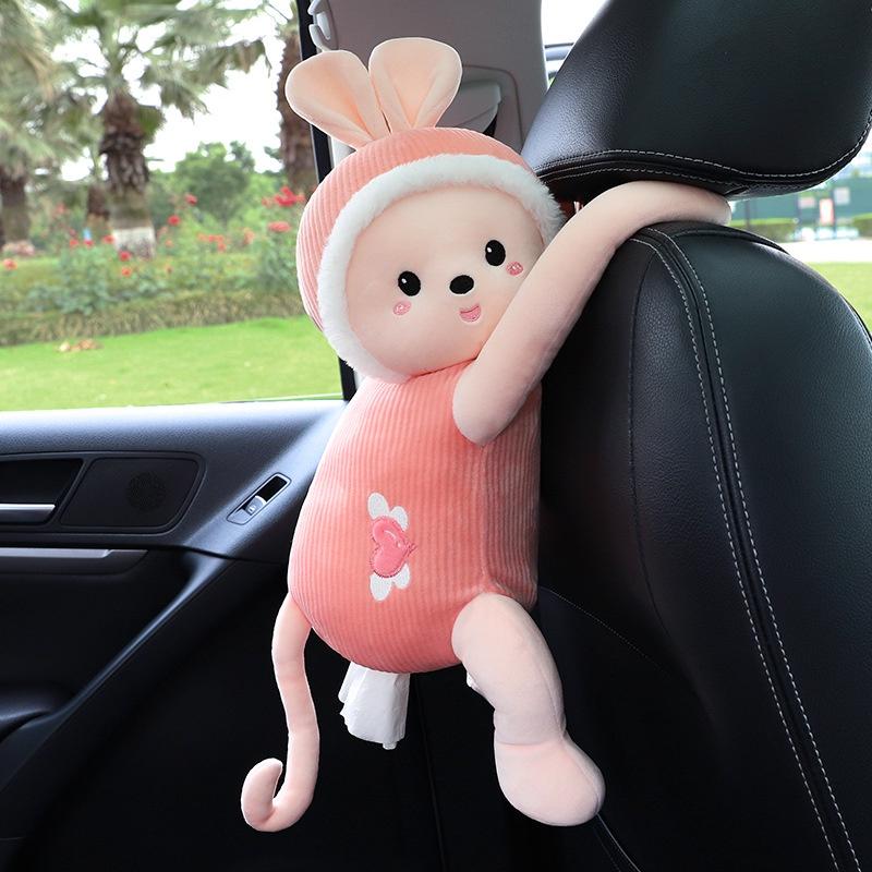 Cute Car Tissue Box For Backseat Plush Material Cartoon Character Design