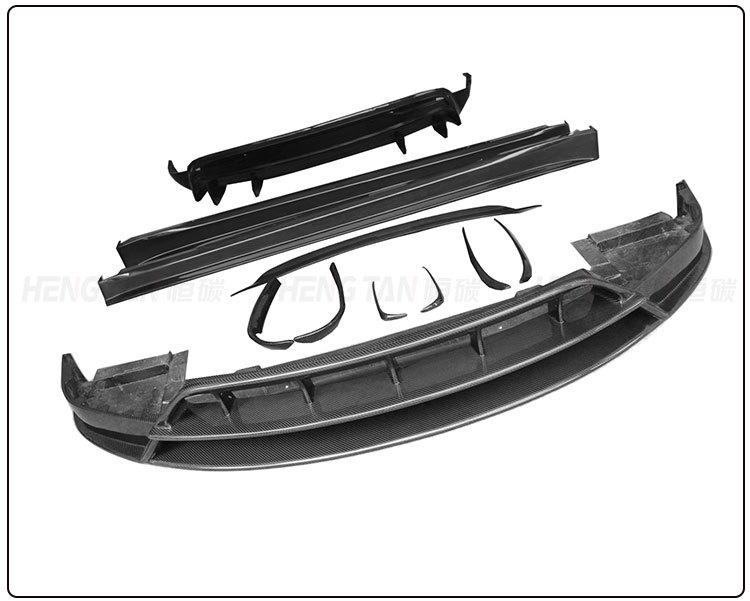 Tesla Model X RZ Carbon Fiber Body Kit: Front Lip, Modified Bumper, Rear Lip, Side Skirts.