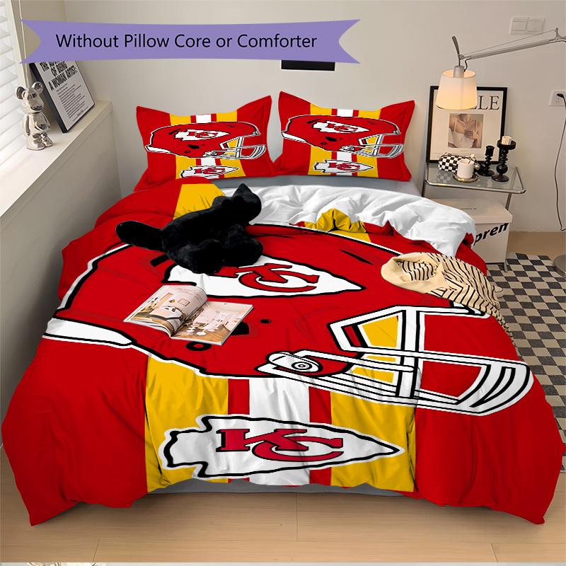 3pcs Kansas City Chiefs Helmet & Arrowhead Logo Football Team Spirit Decorative Throw Pillow Cover Set-Perfect for Home Décor, Bedroom, Livi