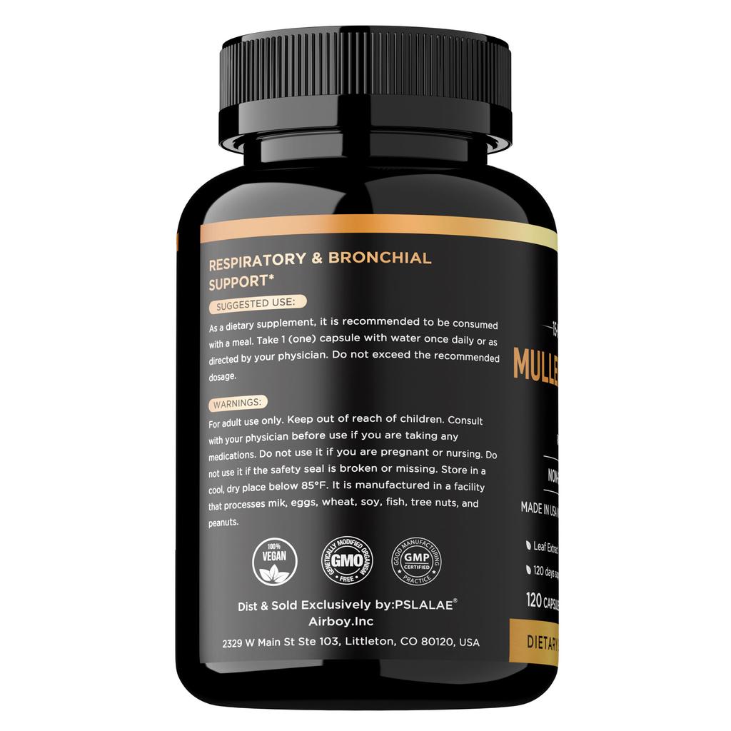 Enthält Königskerzenblatt-Extrakt, Echinacea, Oregano, eine Quercetin-Mischung und ein Nahrungsergänzungsmittel zur Unterstützung und Reinigung der Lunge.
