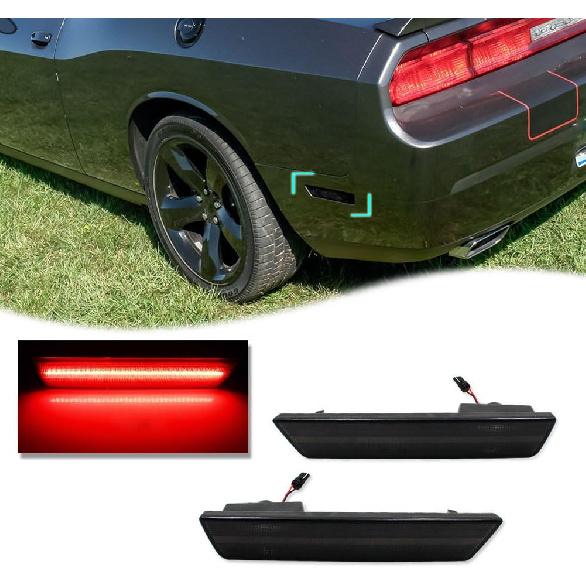 

GTINTHEBOX 2PCS Clear Lens Red LED Rear Bumper Side Marker Lights Lamps Replacement Kit For 2008-2014 Dodge Challenger & 2011-2014 Dodge Charger Smoked Lens