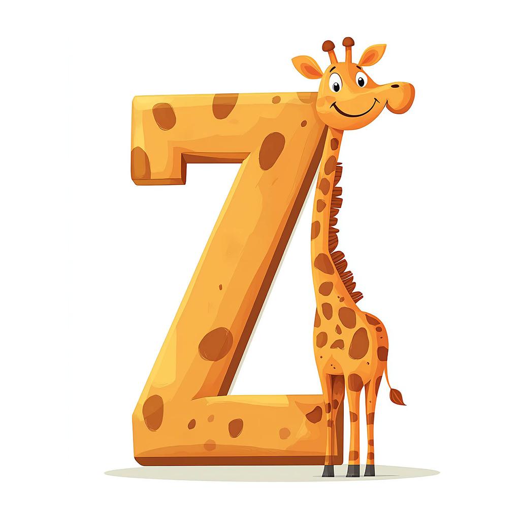 Żyrafa Z Literką Z - Plakat Dla Dzieci Żyrafa Z Literką Z - Plakat Dla Dzieci, 70X100 Cm, Rama Drewniana Jasny Dąb, Papier Matowy 230 Gsm