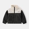 Autumn and Winter Boys' Fleece-Lined Jacket, Children's Black and White Clothing Jacket, Baby Casual Round-Neck Color-Blocked Hoodless Coat