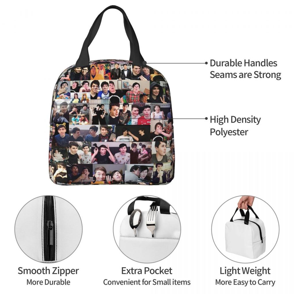 Dan And Phil! Insulated Lunch Bag for Kids School Cooler Thermal Food Box Tote Leakproof Lunch Boxes Container