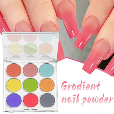 Set di glitter in polvere per nail art con gradiente di 9 colori, pigmento solido per disegni di unghie