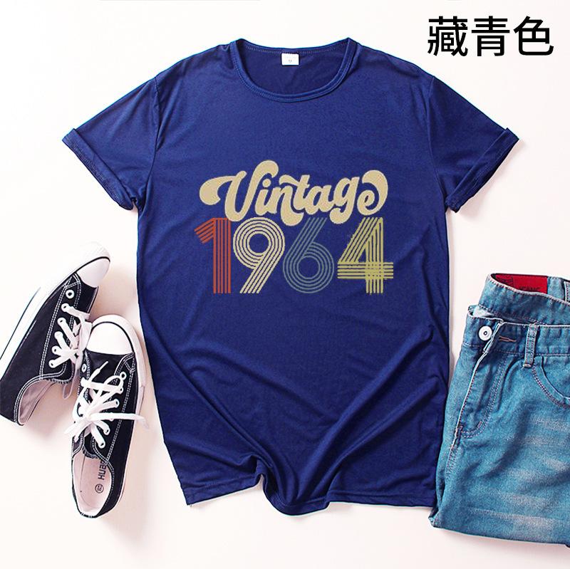 Vintage 1964 Buchstabenaufdruck Damen T-Shirt Kurzarm O-Ausschnitt Locker Damen T-Shirt Damen T-Shirt Oberteile Kleidung Camisetas Mujer