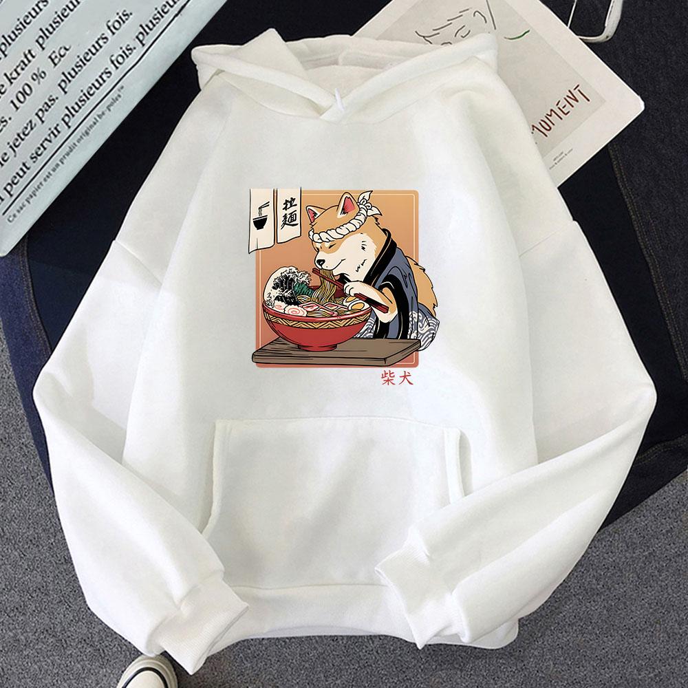 Ramen Shiba Ukiyo-e Hoodies Kawaii Dog Sweatshirts Cartoon Anime Manga Casual Y2k Clothes Women Hoody Long Sleecve