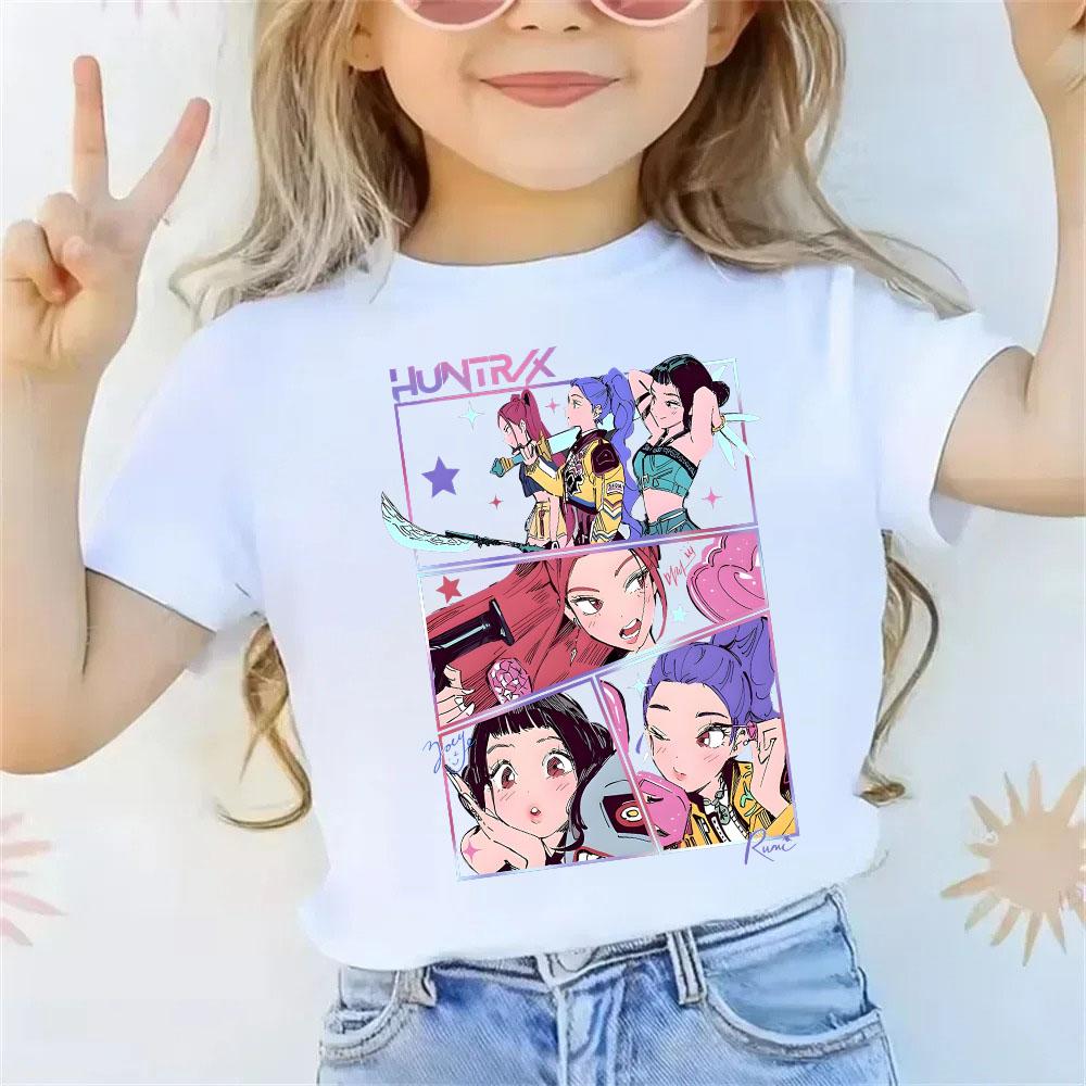 KPop Dämonenjäger T-Shirt Sommer Kurzarm-Tee für Freizeit Locker Mädchen Junge Grafikdruck Oberteile