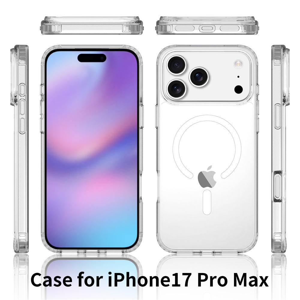 For iPhone 17 Pro Max Magnetic Case 2.0mm Scratch Resistant TPU+PC Clear Phone Cover