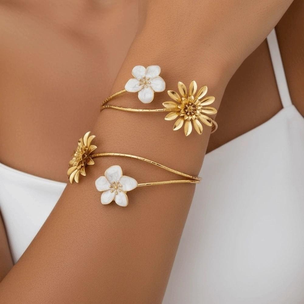 Zink Zinklegierung Chrysantheme Armreif Offener Armreif Verstellbares Aprikosenblüten Armband Hand Schmuck