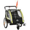2-in-1 Fahrradanhänger für 2 Kinder, Kinderwagenfunktion, Regenschutz, Bremse, Gelb
