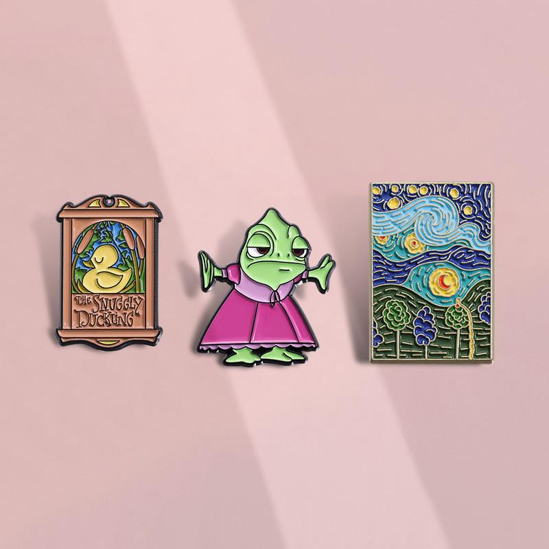 Vibrant And Creative Cartoon Character Metal Brooch Fun Movie Inspired Monster Duck Starry Sky Art For Fashionable Wear