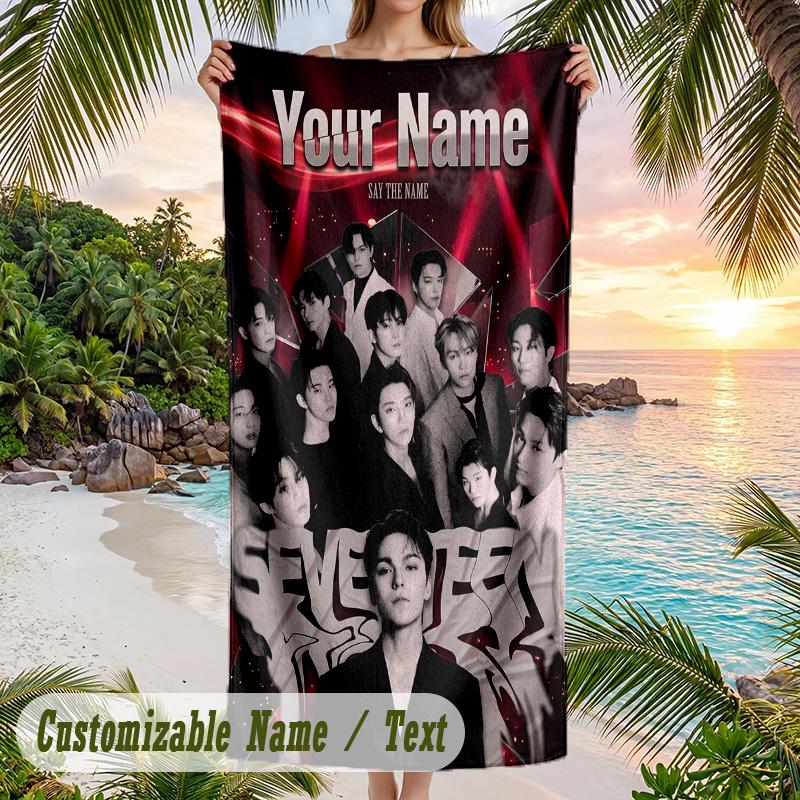SEVENTEEN Beach Towel, Personalized Custom Name Text, Quick Dry Large Absorbent Towel For Beach Pool