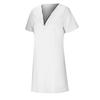 Womens Short Sleeve V Neck Zipper Shirt Dress Loose Party Evening  Dress