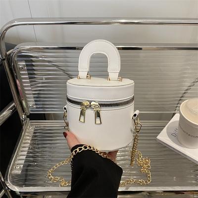 Double Zipper Mini Chain Fashionable Personality Simple Trend Portable Shoulder Crossbody Cylinder Women's Bag