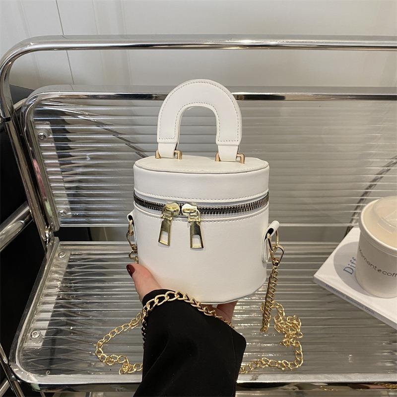 Double zipper mini chain fashionable personality simple trend portable shoulder crossbody cylinder women's bag