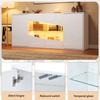 160×35×70cm Sideboard with RGB LED Lighting, White High Gloss, Display Cabinet 4 Doors (2 Safety Glass), Adjustable Shelves, 6 Storage Compartments