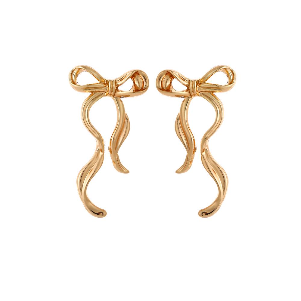 Butterfly Ribbon Wind Bow Earrings: Elegant European & American Style Long Metal Earrings for Women