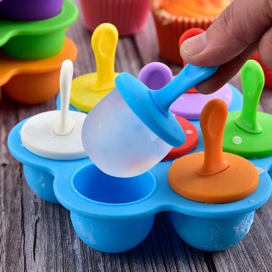 Silicone Popsicle Molds with Sticks 7 Cavity Ice Cube Tray Silicone Molds for Baby Foods Ice Lolly Mold for Pastries
