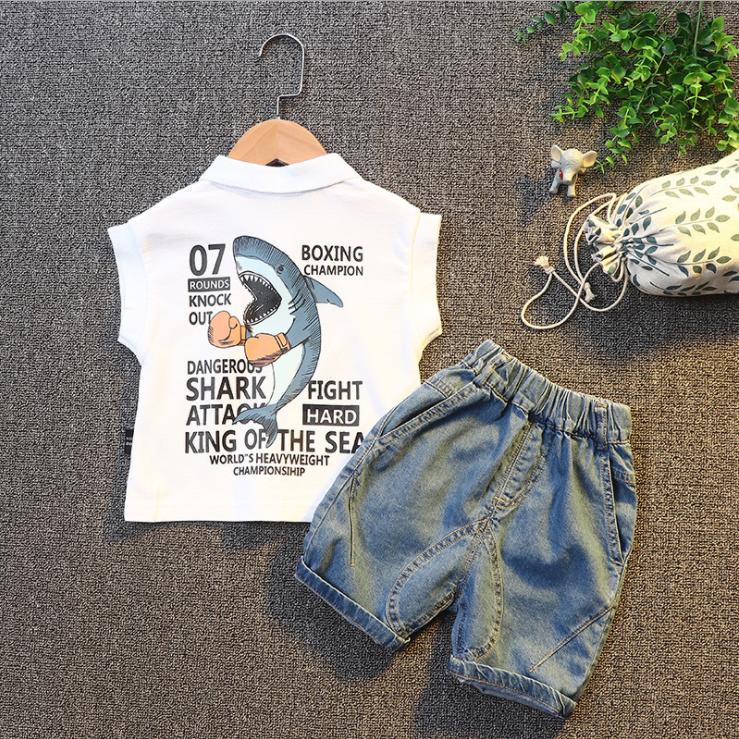 Summer Children's Suit Boys' Sleeveless Baby Jeans T-shirt Korean Version Lapel Two Piece Children's Suit