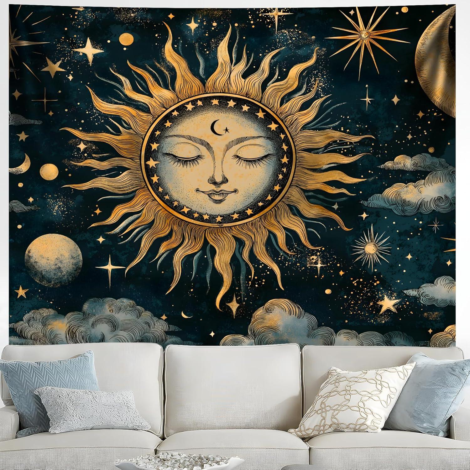Tapestry Sun and Moon aesthetic black dark 75x100