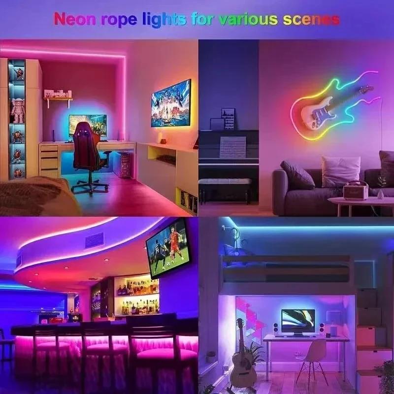 Gaming Room RGBIC Neon LED Strip Lights USB 5V Flexible Waterproof Rope with APP Bluetooth Music Sync DIY Desk Wall Ambient Lighting