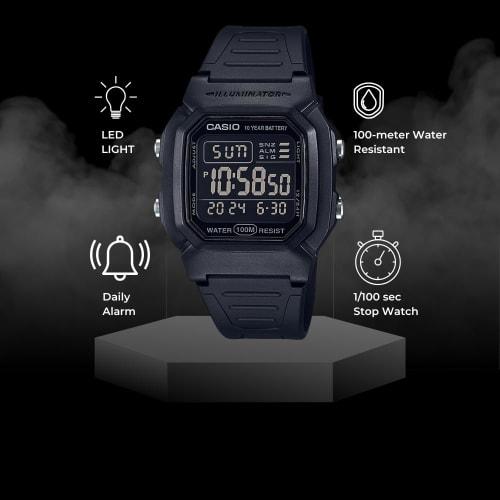 Casio Men's Quartz Watch with Resin Strap, Black, 17 (Model: W-800H-1BVCF)