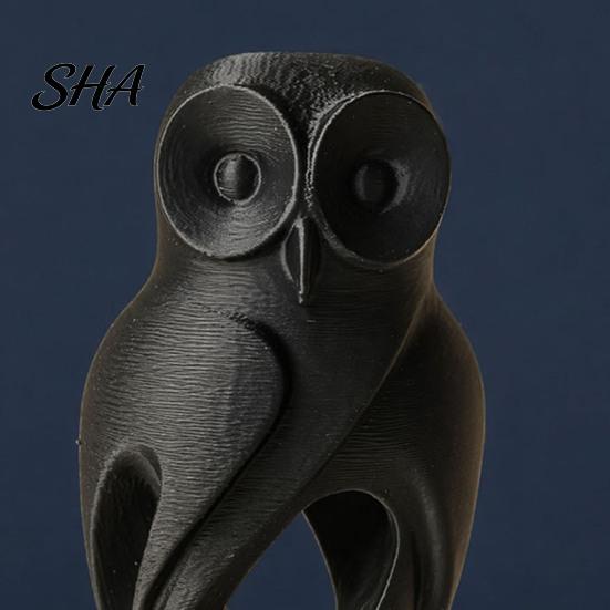 Desktop Ornament 3D Printed Owl Figurine, Hollow Modern Art Sculpture with Matte Black Finish, Minimalist Desk Decor for Home Office Bookshelf,