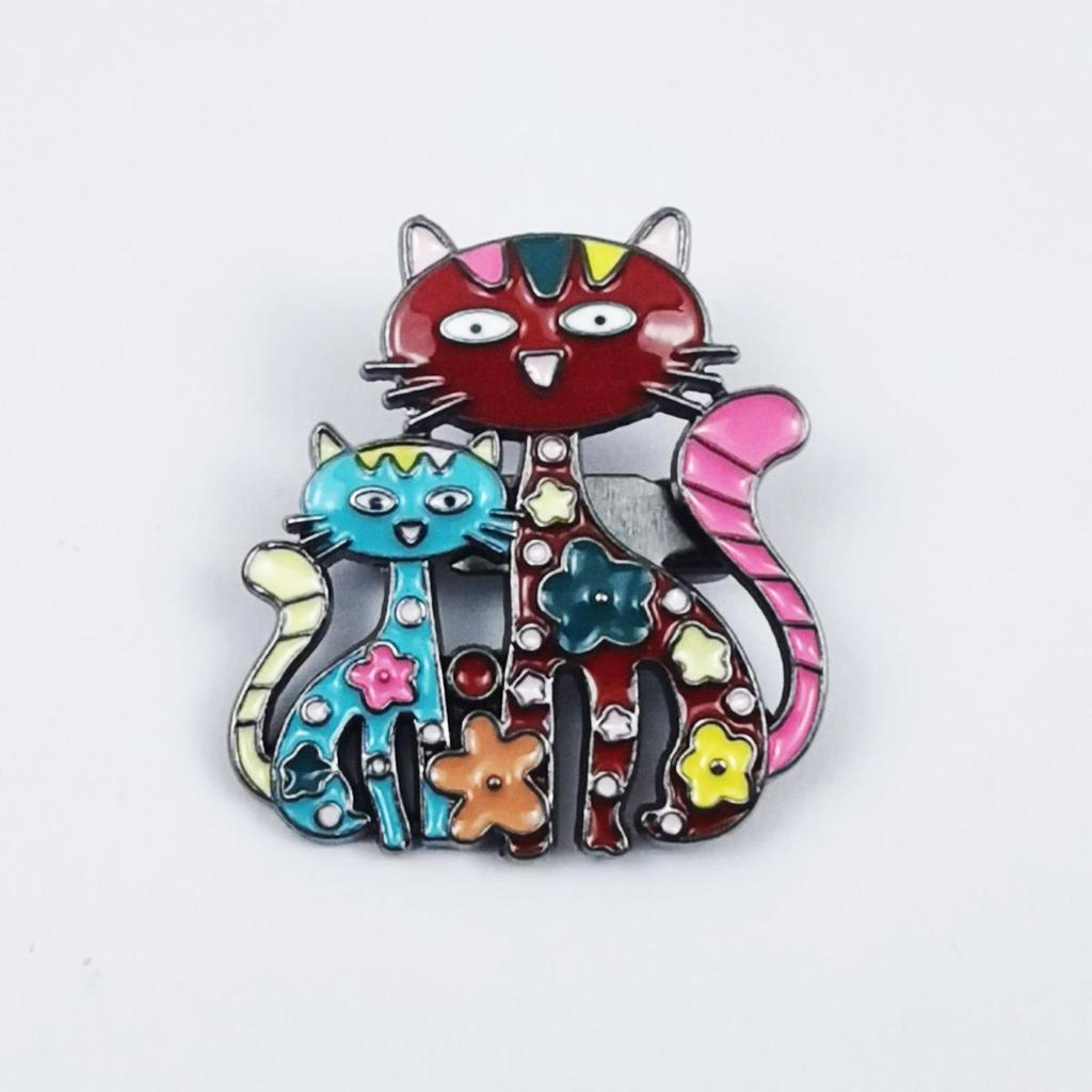 Creative Cartoon Cat & Flower Brooch - Cute Drip Oil Animal Badge & Alloy Ornament