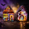 Halloween Gift House Iron Box with Exquisite Cartoon Ghost Pumpkin, Black Cat and Bat Storage Box