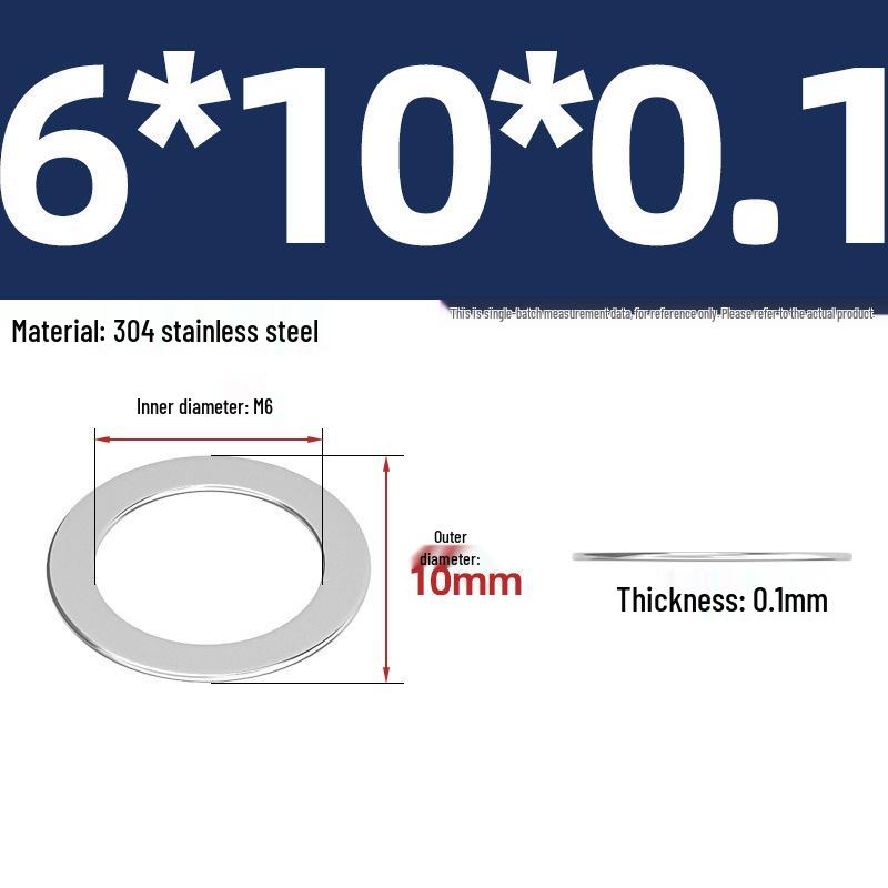 304 Stainless Steel Ultra-Thin Flat Washers - Available in Thickness: 0.1mm, 0.2mm, 0.3mm, 0.5mm