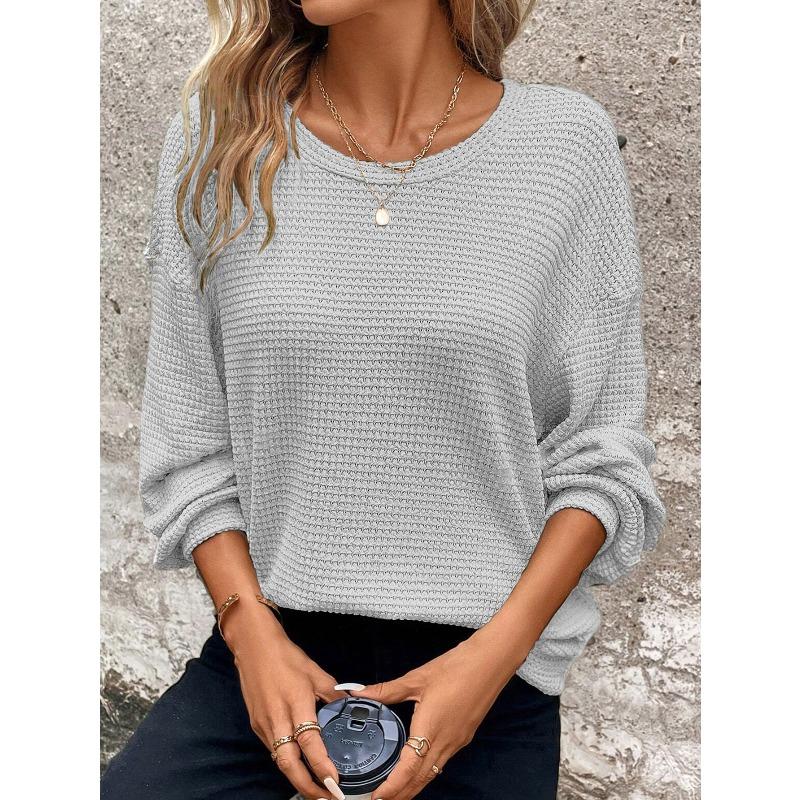 JPNTKY Women's Fashion Casual Solid Color Print Long Sleeve O-Neck Blouses & Shirts