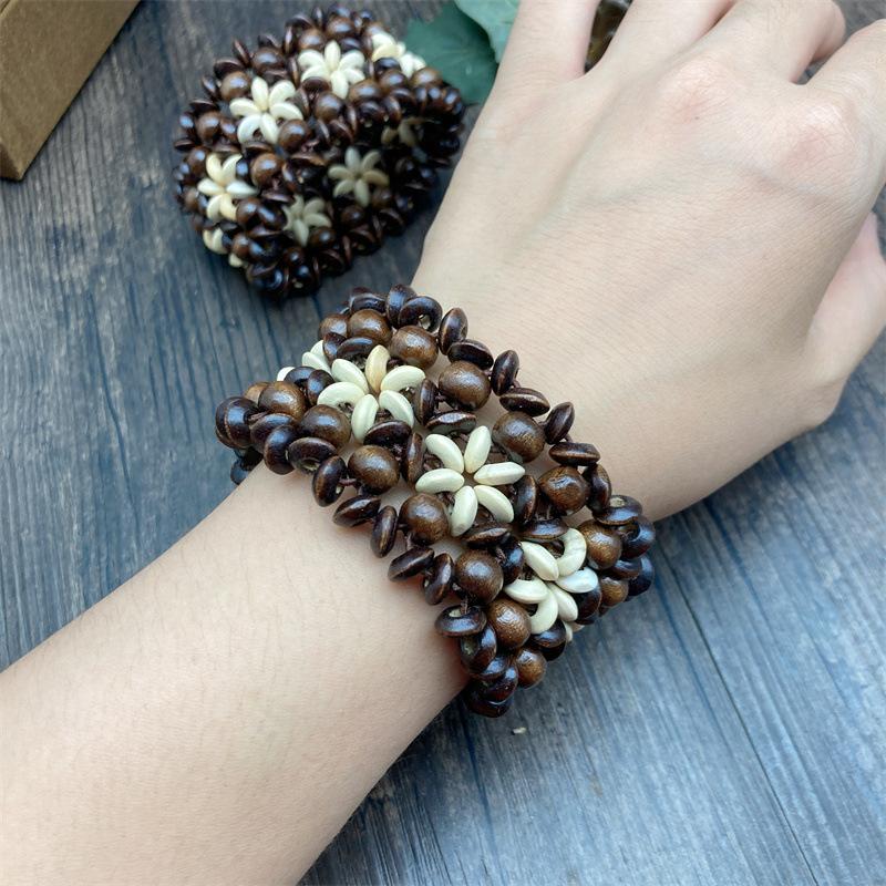 

Bohemian Vintage Natural Wooden Beads Bracelets For Women Ethnic Hollow Personality Beach Vacation Elasticity Bracelets Jewelry темно-коричневого