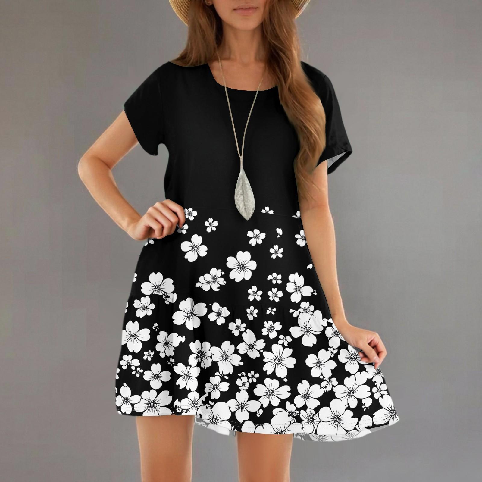 

Женские модные повседневные платья с круглым вырезом и коротким рукавом с оборками и градиентным принтом L чёрный