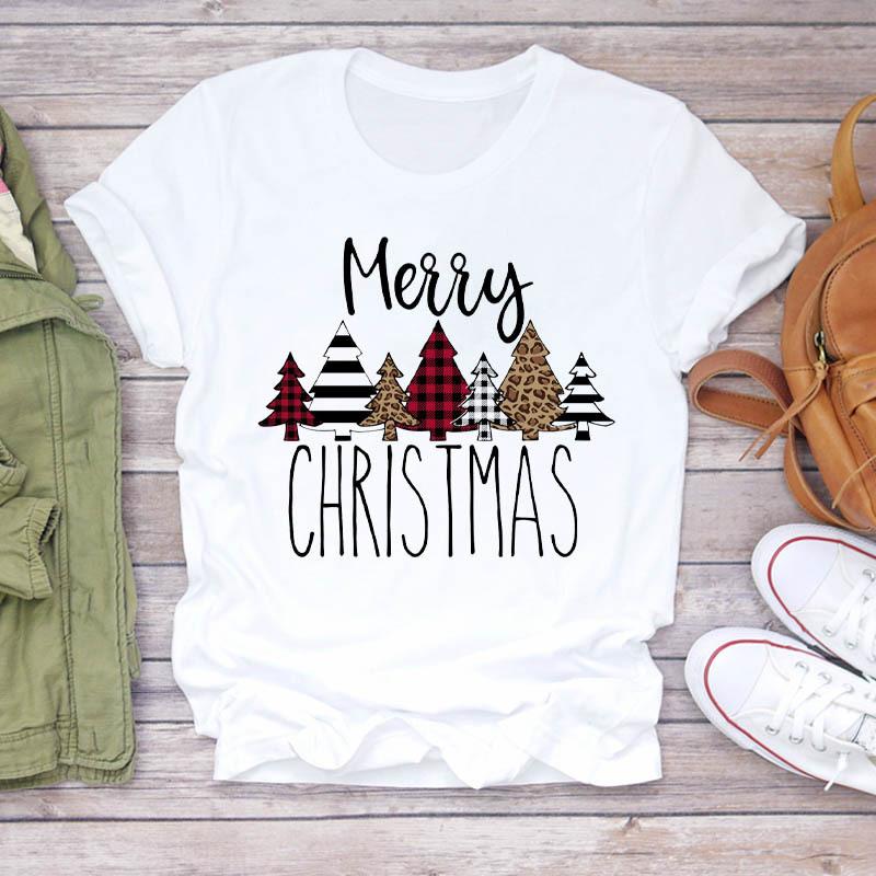 

Casual Leopard Merry Christmas Tree Graphics Women T-Shirt 90S Kids Summer Shirts Loose White Female Tops Cute Children Clothes XXXL білий